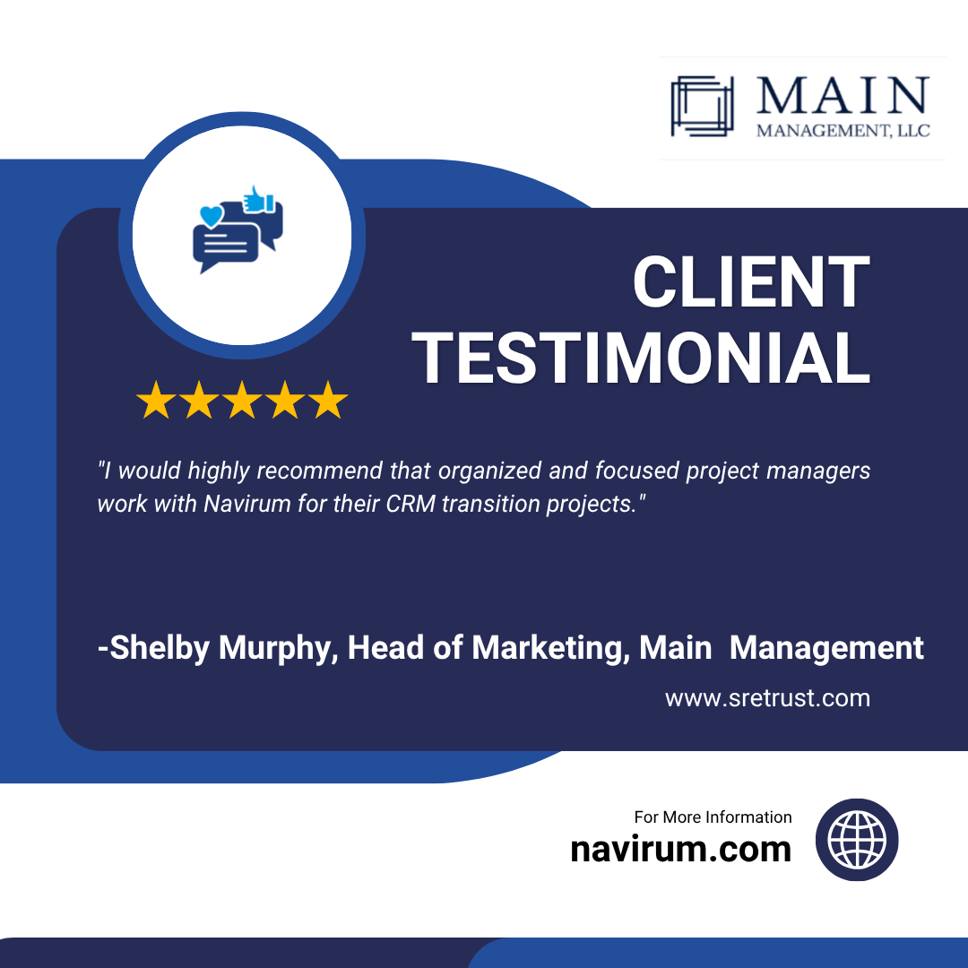 Main Management Client Testimonial Review for Navirum Salesforce Consulting Services