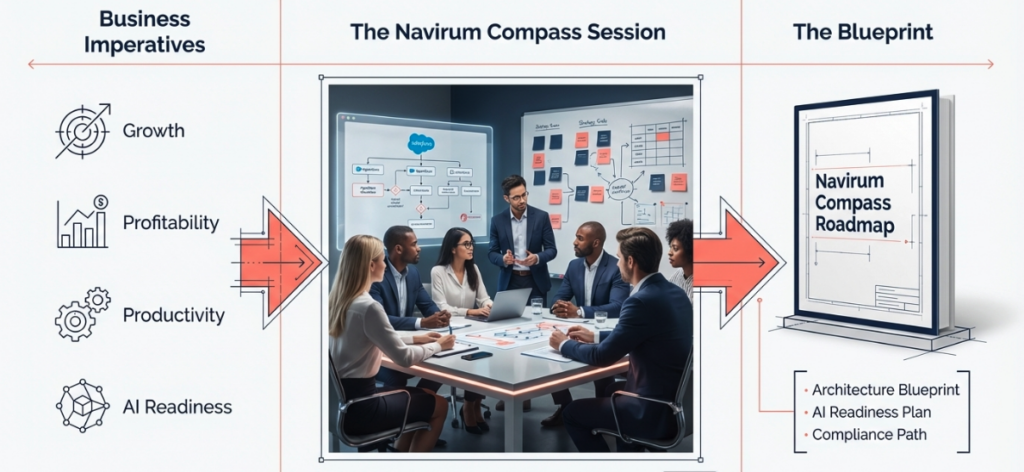 Our Salesforce Health Check starts with your business goals and delivers a clear roadmap to success. We use our compass workshops to plot the right direction