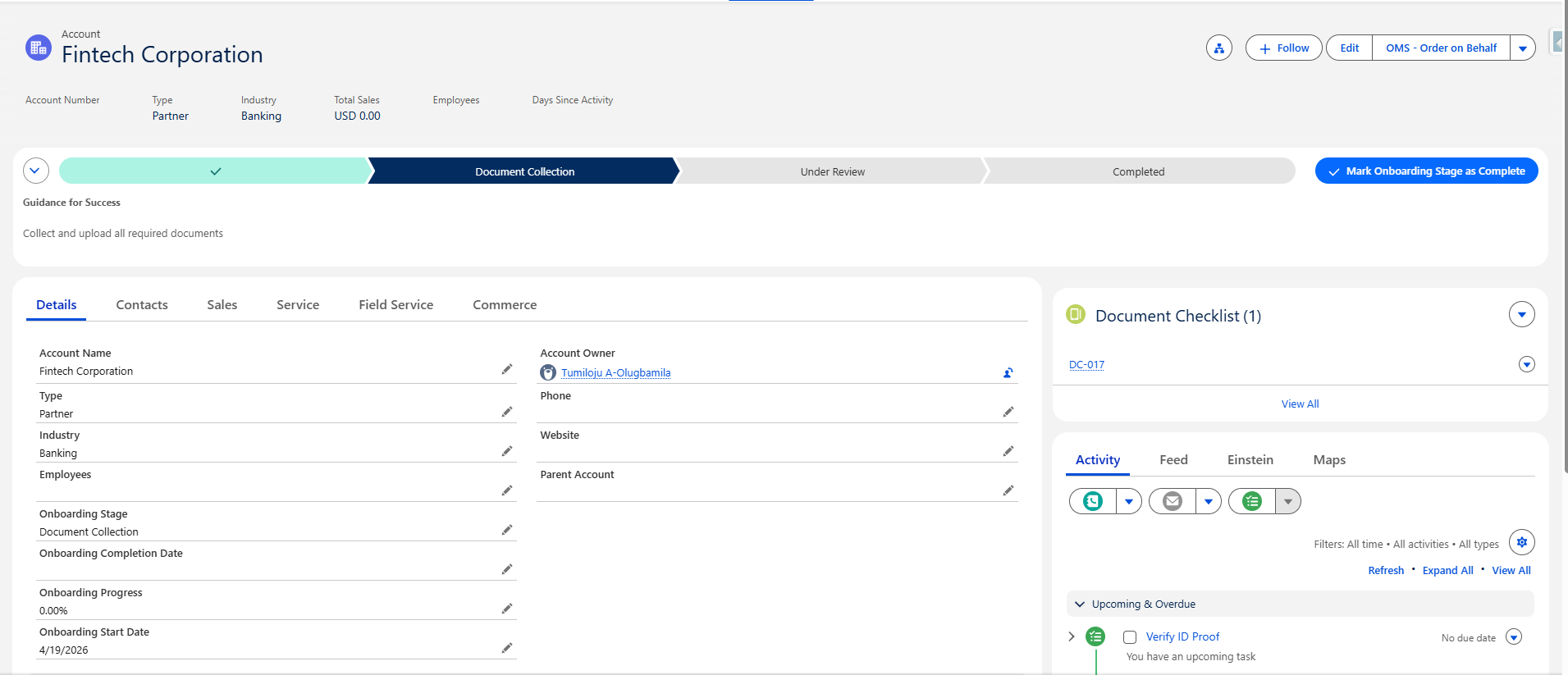 Client Account Onboarding Agent Interface